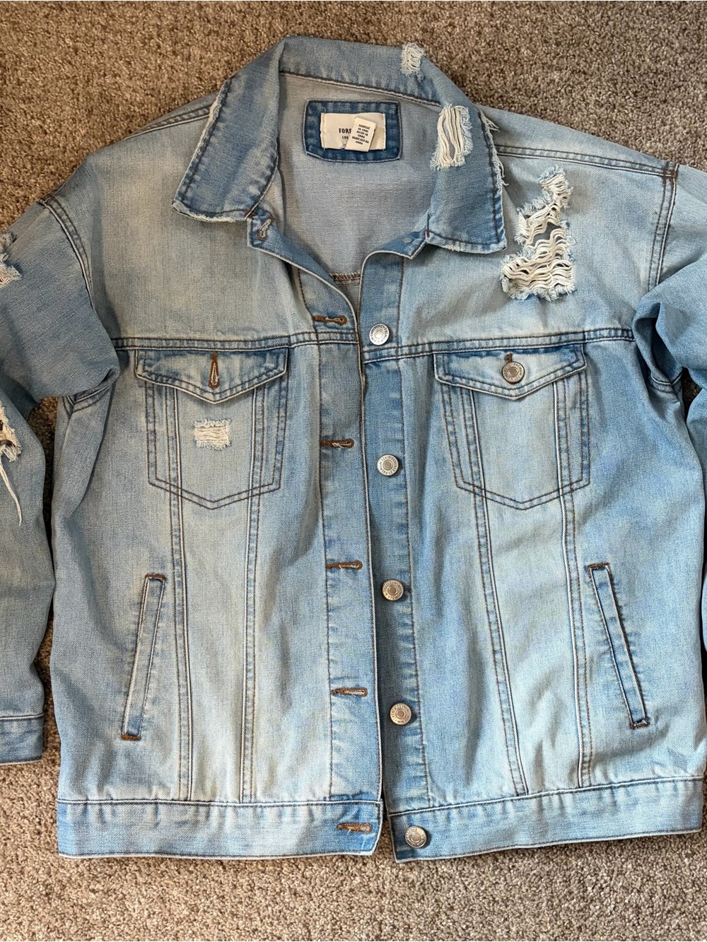 Forever 21 Light Blue Distressed Denim Jacket